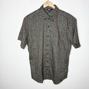 Eddie Bauer Green Pink Coral Print Short Sleeve Button Up Shirt Mens Large